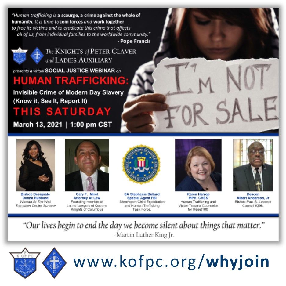 Knights of Peter Claver and Ladies Auxiliary to host webinar on modern slavery